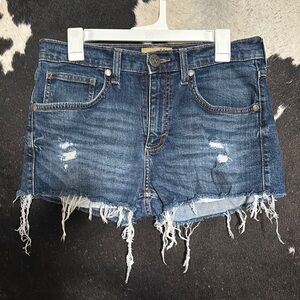 Wrangler Blue Distressed Jean Shorts with Frayed Hem